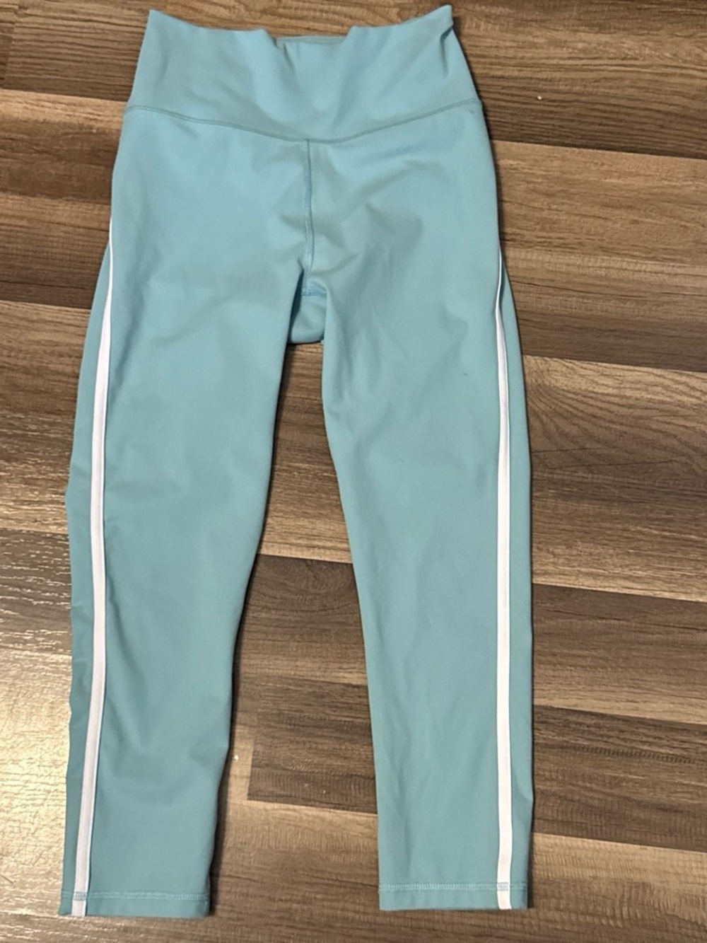 Womens Light Aqua Active Leggings with White Side Stripe size small